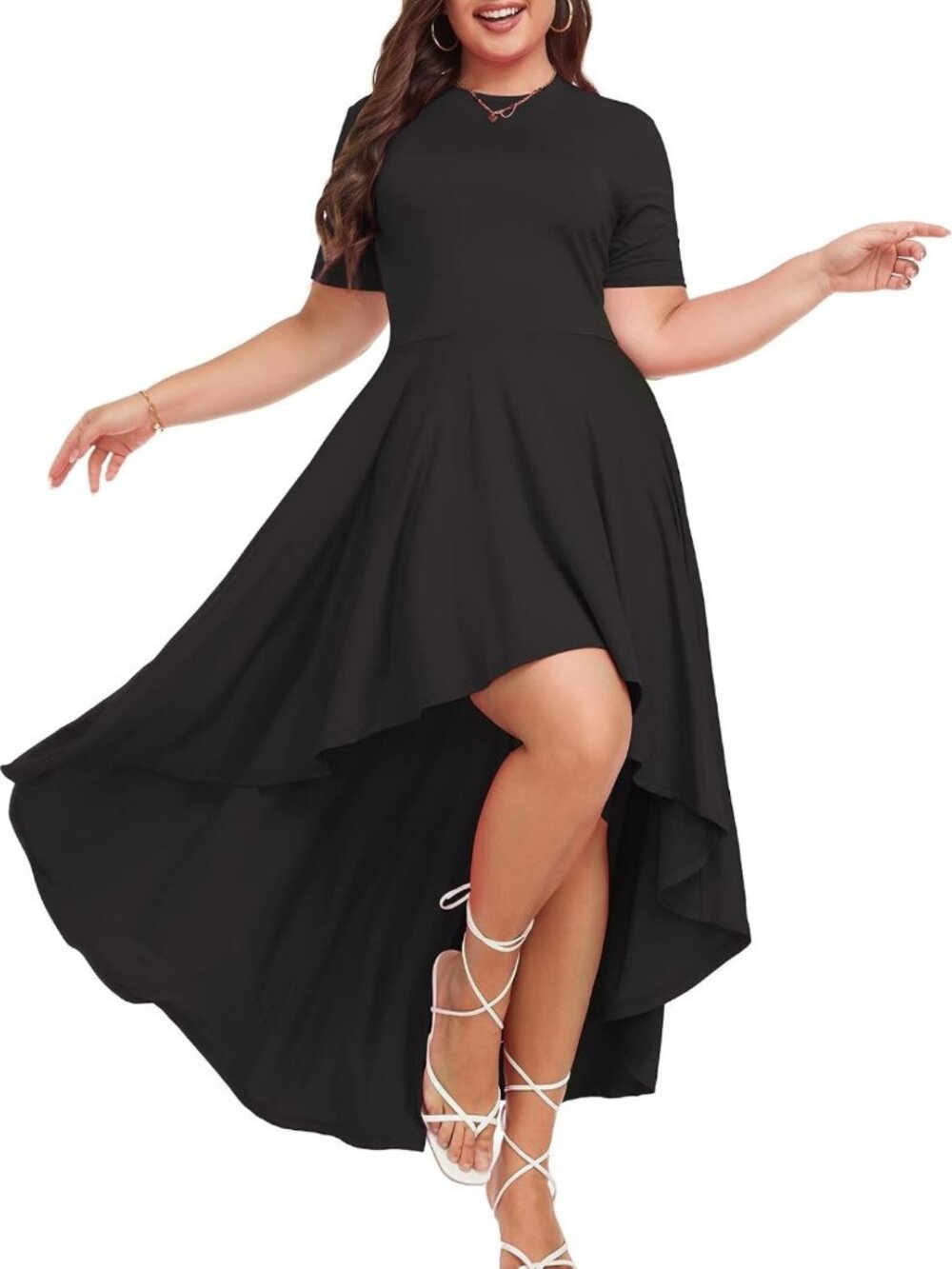 Plus Size Flowy Maxi Dress for Women - Casual Short Sleeve, Ruffle, High Low